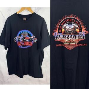 90S Harley Davidson Germany Shirt Mens Xl Black Flame Graphic Usa